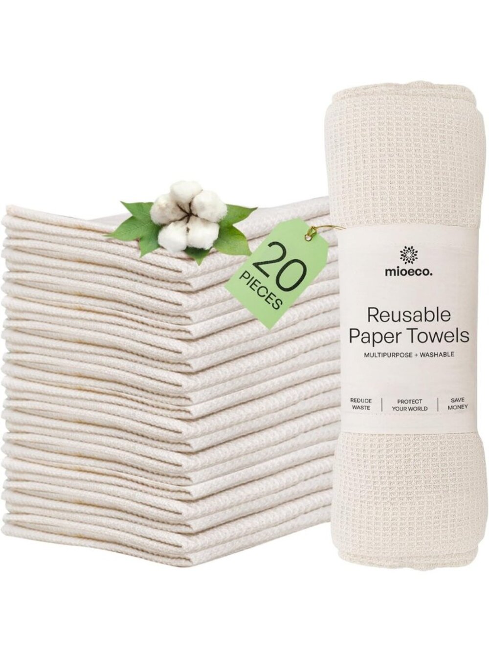 20 Pack Organic Reusable Kitchen Paper Towels & Eco-Friendly Dish Cloths